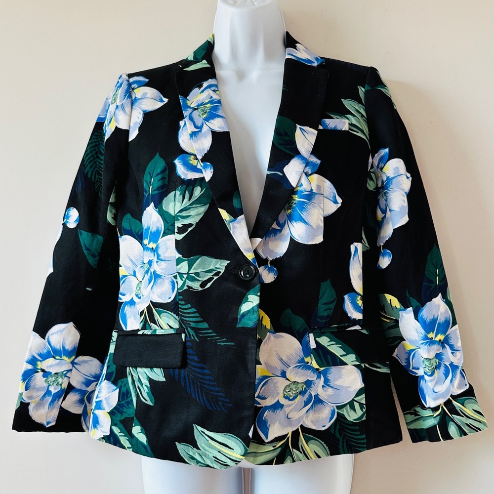 Beautiful Floral Print Linen Blend Blazer Jacket By Banana Republic Size 4 - Picture 6 of 6